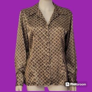 VTG TESS 1980s Satin Basketweave Rope Button Down Long Sleeve Holiday Shirt